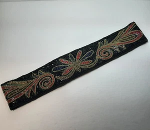 Vintage La Regale Wide Solid Beaded Statement Belt Geometric Art Deco Black 27" - Picture 1 of 12
