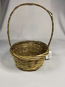 Wicker Round Basket With Tall Handle 8" Round Easter Farmhouse Home Décor - Picture 1 of 6