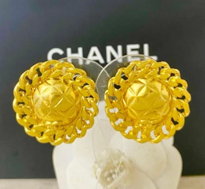 CHANEL Vintage CC Logo Button Motif Gold-Tone Clip-On 93P Earrings - Image 1 of 4
