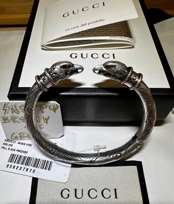 New GUCCI Solid 925 Sterling Silver Anger Forest Eagle Bangle Cuff Bracelet - Image 1 of 4
