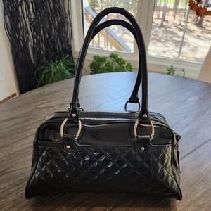 Talbots Geldbörse schwarz glänzend 100% Leder gesteppt silberfarbene Beschläge - Bild 1 von 24