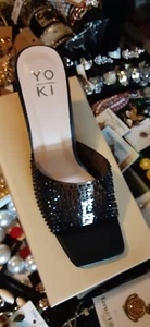 YOKI RENE BLACK CRYSTAL BLING MULES SLIDES STILETO HEELS 9 M - Picture 1 of 5