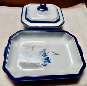 Klafrestrom C2 & #30 Enamel Cast Iron Casserole Baking Pans Blue Rims Sweden 5L - Picture 1 of 3