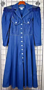 Vintage Kleid Karen Alexander Größe 10 80er blau Denim Militär Schultern Made USA - Bild 1 von 12