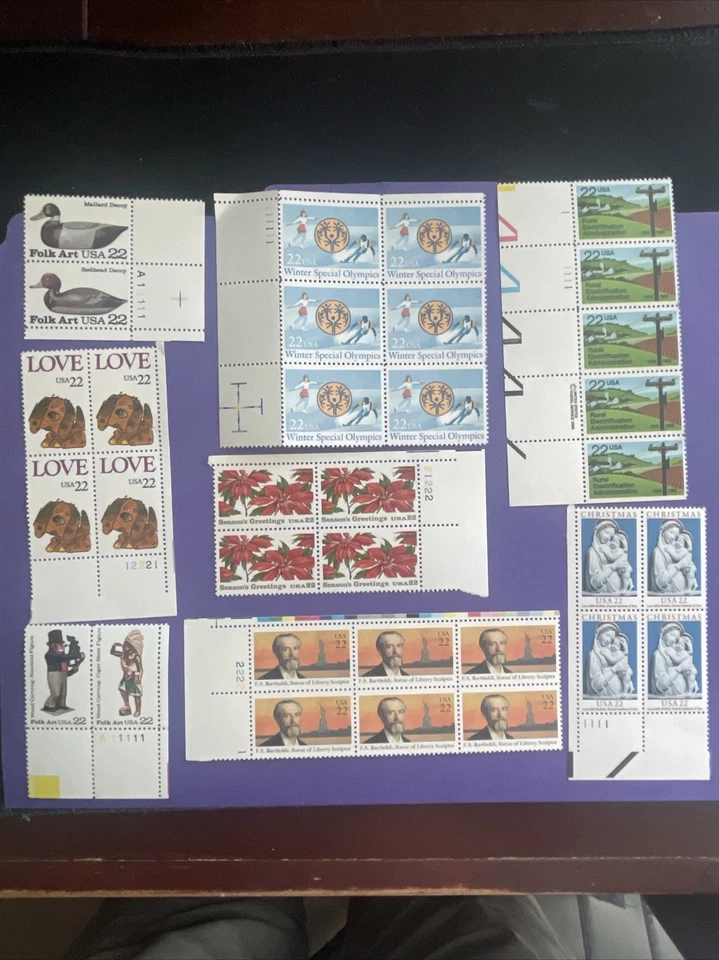 US Plate 8 Blocks 22c Stamps 1985-1986, MNH, VF/XF - Image 1 of 4