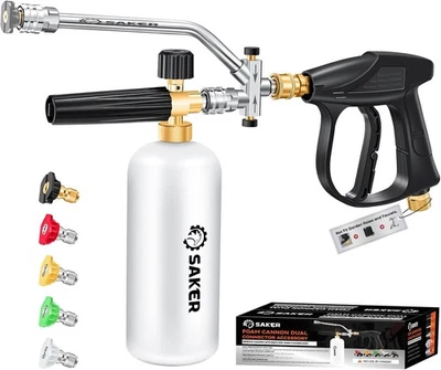 Saker Foam Cannon Kit Dual Connector Pressure Washer Gun + 5 Spray Nozzles