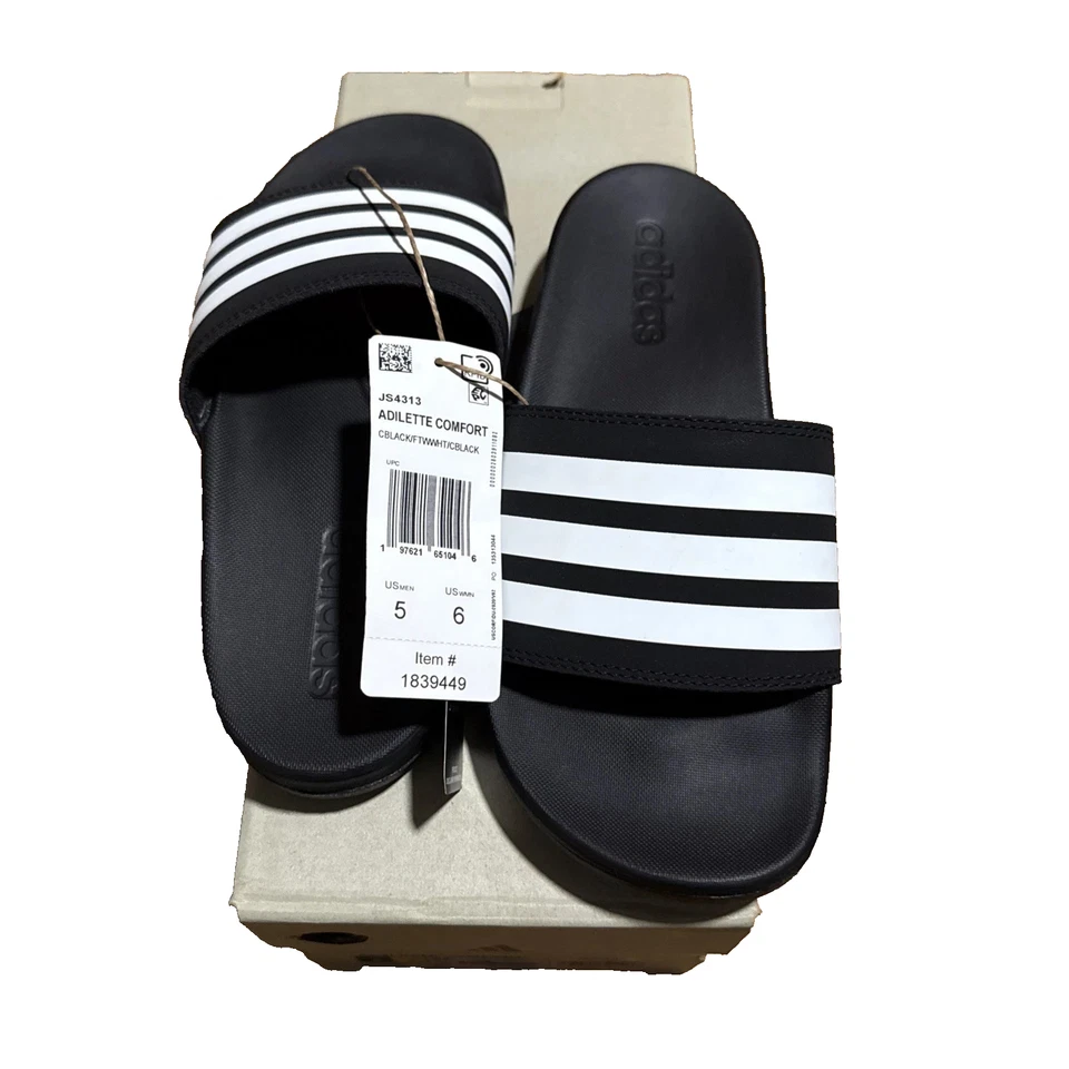 ADIDAS Slides Adilette Comfort Black White Stripes Unisex Men’s 5 Women’s 6