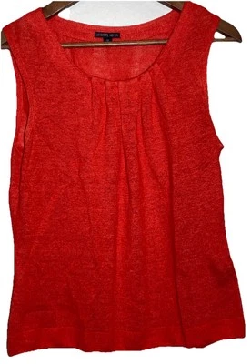 Camiseta sin mangas de lino tejida Lafayette 148 para mujer sin mangas plisada cuello redondo túnica M Foto 1 de 4