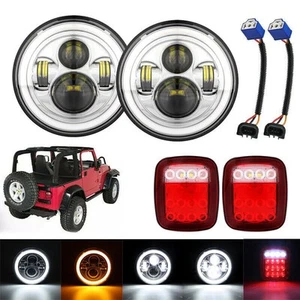 7 inch LED Headlights 16 LED Tail Lights Rear Brake Lamps for Jeep Wrangler TJ - Bild 1 von 12