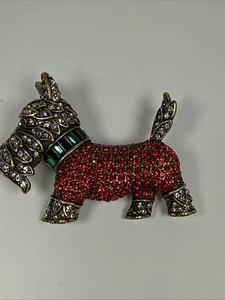 Spilla cristallo cane Scotty rosa firmata Heidi Daus "Diamond in the Woof" nuova con etichette - Foto 1 di 7