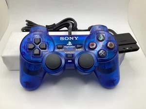 Sony PS2 Ocean Blue Clear Controller DualShock OEM SCPH-10010 - Tested-Working - Picture 1 of 23