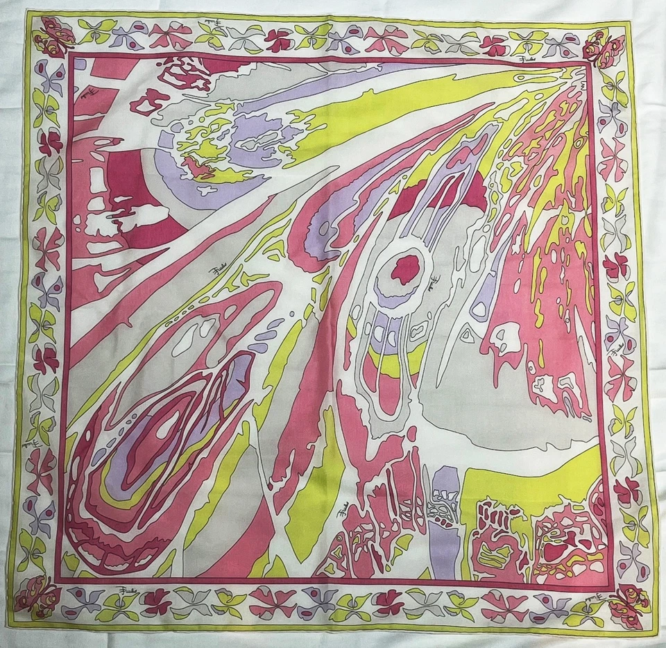 Emilio Pucci Firenze italy Silk Blend Geometric Scarf 22.2x22 ½" Hand Rolled Hem - Image 1 of 4