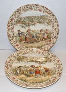 Antique 12" Sarreguemines U&C Wall Plates Children Under Trellis~ Rare - Foto 1 di 11
