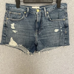 Frame Le Brigette Cut Off Denim Jeansshorts Gr. 26 Blau Distressed High Waist - Bild 1 von 13