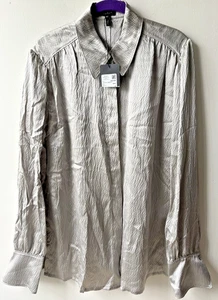 Blusa Camisa Escada 100% Texturizada Diamante Seda Talla 40/US 10 Larga S Botón Fr NUEVA CON ETIQUETAS - Imagen 1 de 10