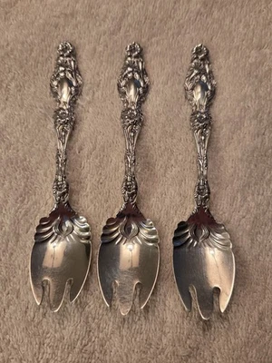 Антикварные вилки для мороженого LILY WHITING из чистого серебра 3 цены каждая 5 дюймов без моно - Изображение 1 из 4