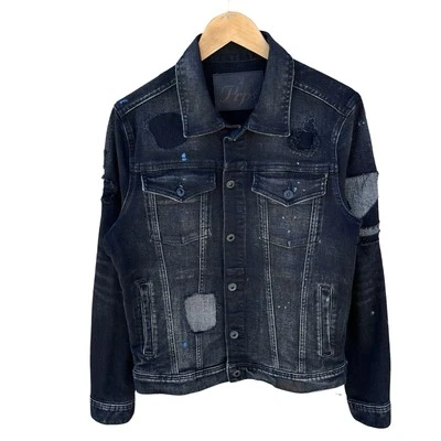 Chaqueta de Camionero PRPS Jean Denim Envejecido Original Negra Retazos Para Hombre Pequeña Foto 1 de 4