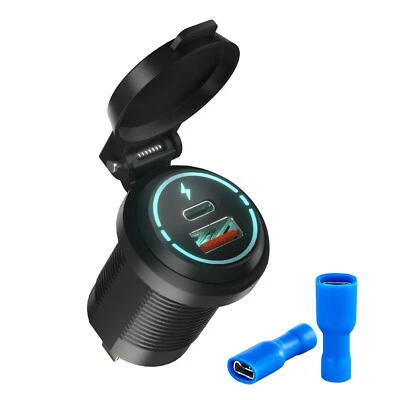 Motorcycle Wireless Dual Port USB Phone Charger Socket 12V/24V W/Spring Cover - Изображение 1 из 4