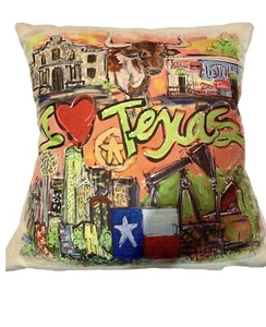 Heidi Hensley Kunstkissen I Love Texas Proud Austin Cowboy Souvenir 16x16 - Bild 1 von 9