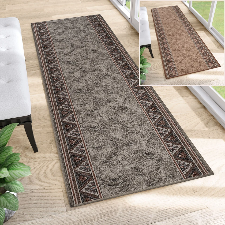 Anti Rutsch Teppich Läufer Meterware Floral Beige Grau Wohnzimmer Flur ÖKOTEX - Bild 1 von 1