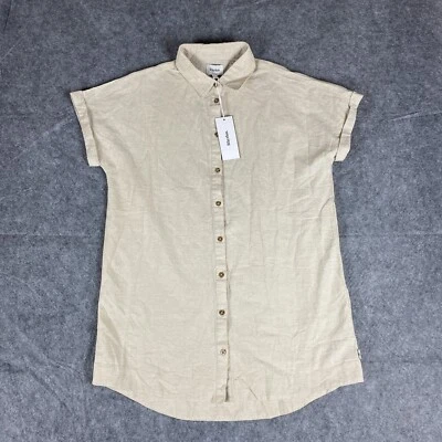 Vestido Camisa Rhythm Mujer Pequeño Beige Con Botones Manga Corta Playa Foto 1 de 4