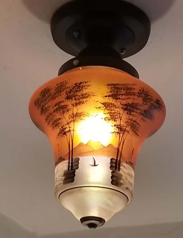 443b Antique vintage 1930's- 40's Glass Ceiling Light Fixture Globe hall porch Cover