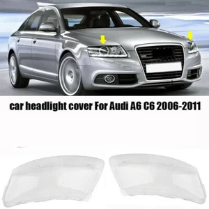 Pair Clear Lens Headlight Lampshades Cover Replacement For Audi A6 C6 2006-2011 - Foto 1 di 12