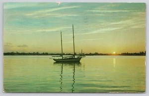 Sailboat Sunset Scene Morley Michigan Postcard - Picture 1 of 2