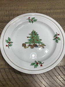 Tienshan Holiday Hostess Set Of Two 8” Salad Plates Gold Trim Christmas Plates - Picture 1 of 7