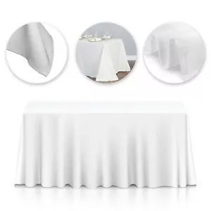 Weiße Polyester Rechteck Tischdecke Abdeckung Wiederverwendbar Tischdecke Geschirr Party - Bild 1 von 13