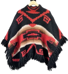 VTG RALPH LAUREN Navajo Southwestern Handknit Fringe Poncho One Size Heavy RRL - Picture 1 of 17