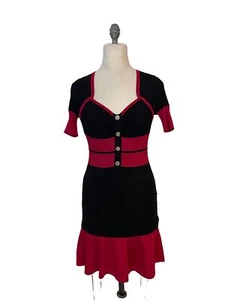 Karen Millen Red Black Color Block Knit Dress 2 - Picture 1 of 5
