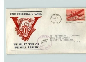 World War II Patriotic, 1943 Censored "For Freedom's Sake, VICTORY, We Must Win  - Picture 1 of 1