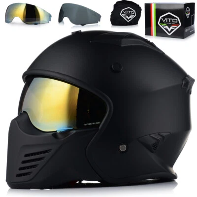 Motorradhelm Jethelm | VITO BRUZANO | Helm Roller Trial Motorrad + 2x Visiere - Bild 1 von 4
