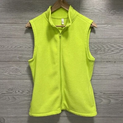 Exertek Women’s Medium Fleece Vest Neon Yellow Green Full Zip Activewear - Image 1 of 4
