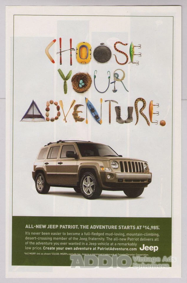 Anuncio impreso Jeep Patriot anuncio de automóvil coche elige tu aventura 2007 Foto 1 de 1