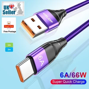 6 A / 66 W Braided USB‑C Super‑Quick Charger Cable – 1 m & 2 m – UK Seller - Picture 1 of 15