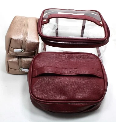 Thirty-One 31 Total Beauty Trio Burgundy & Pink Pebble Travel Bag 4 Pc. Set NEW - Image 1 of 4