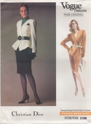 Vogue Sewing Pattern 2109 Suit Jacket Skirt Christian Dior Size 12 14 16 Vtg 80s - Image 1 of 4