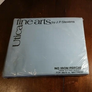 Vintage J.P. Stevens Utica Fine Arts Blue Twin Fitted Sheet In Original Package - Picture 1 of 5