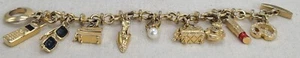 Vtg St John Charm Bracelet Crystal gold plate Logo Crystal Couture designer 80s  - Picture 1 of 3