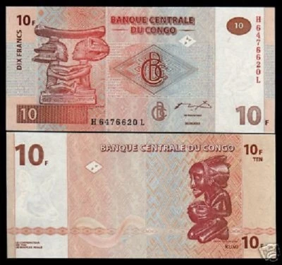 CONGO DR ZAIRE 10 FRANCS P-93 2003 X 100 Pcs Lot BUNDLE APUITETE CHIEF UNC NOTE - Image 1 of 2