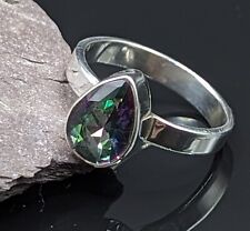 NEW 925 Genuine Sterling Silver Pear Cut Mystic Topaz Natural Gemstone Ring