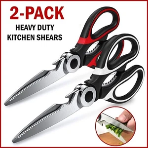 2-PACK Stainless Steel Kitchen Shears Heavy Duty Scissors For Meat Fish Chicken - Picture 1 of 7