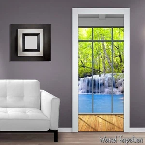 Papel pintado para puerta autoadhesivo mural puerta póster ventana madera bosque cascada 1389 - Imagen 1 de 2
