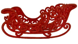 Vintage Christmas Red Flocked Sleigh Plastic Centerpiece Display - Picture 1 of 6