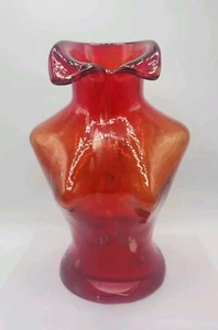 Vintage Murano Style Art Glass Ladies Bust Torso Vase Gold Red 11" - Picture 1 of 11