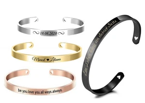 ID Edelstahl Armreif + Gravur nach Wunsch Armband mit Herzen in 8 Farben Neu - Picture 1 of 18