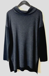 Maglione EILEEN FISHER taglia M nero/grigio lana collo alto scatola $248 NUOVO - Foto 1 di 11