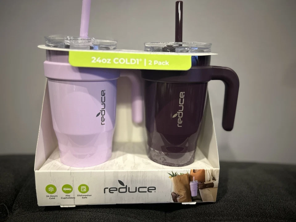 2 X Reduce 24 Oz Cold 1 Tumbler with 3 In 1 Lid and Straw 2 Pack White & Black
